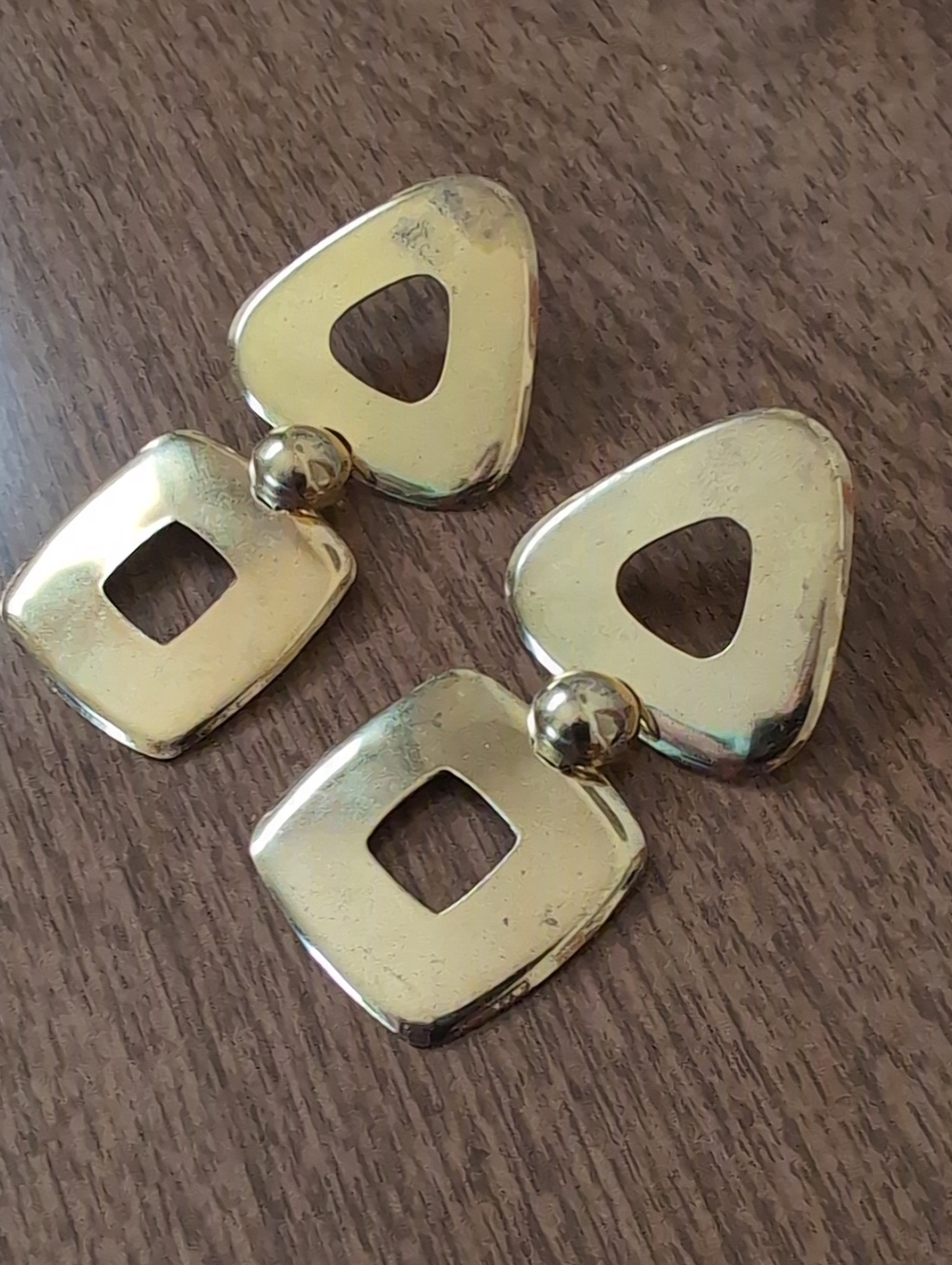 Vintage Gold Tone Geometric Cutout Statement Earrings Retro Chic Drop Dangle - Picture 5 of 7